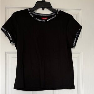GUESS Black Short Sleeve Tee with Logo Trim